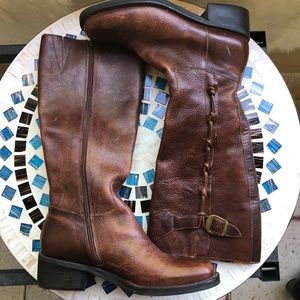 NICOLE COGNAC LEATHER RIDING BOOTS W/ ZIPPER